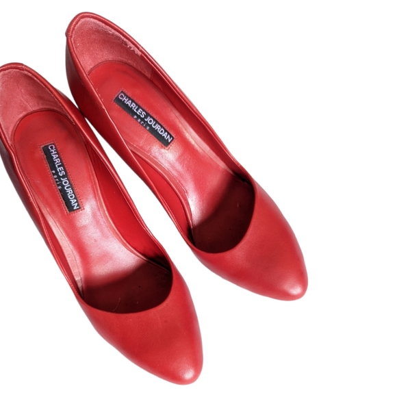 CHARLES JOURDAN PARIS Red Fairy Pointy Toe Leather Stiletto Pumps Size 8 - Picture 5 of 14
